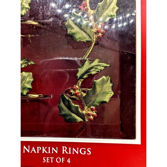 2 Sets of 4 NEW Lenox Holly and Berry Napkin Rings Christmas Holiday Metal - Picture 6 of 7